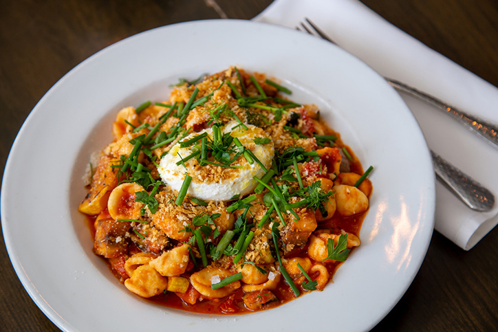 Handmade Orecchiette with pomodoro squash and eggplant