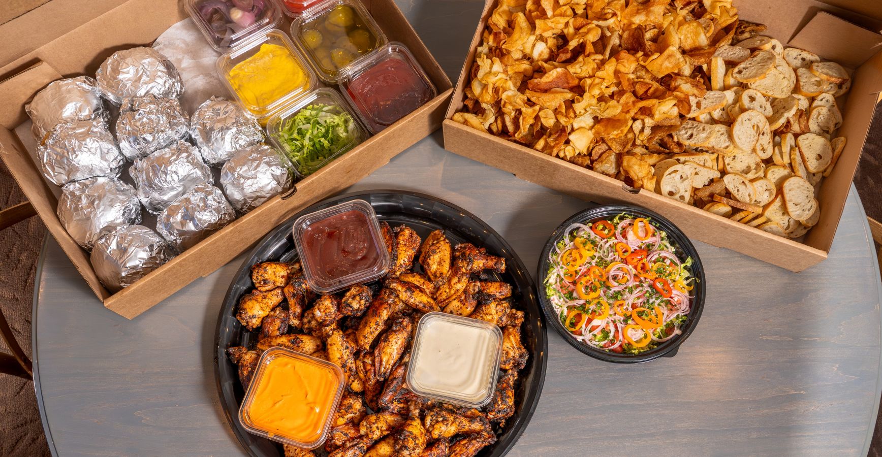 Order platters of food to watch the superbowl